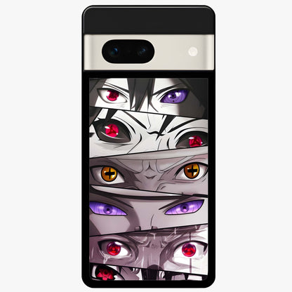 Eyes of Destiny Glass Case showing flat back view with striking eye themed artwork and glossy glass finish.