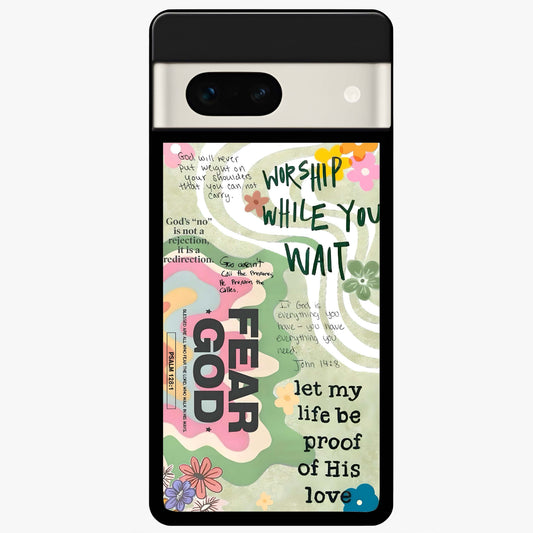 Faith Over Fear Glass Case showing flat back view with motivational typography artwork and glossy glass finish.