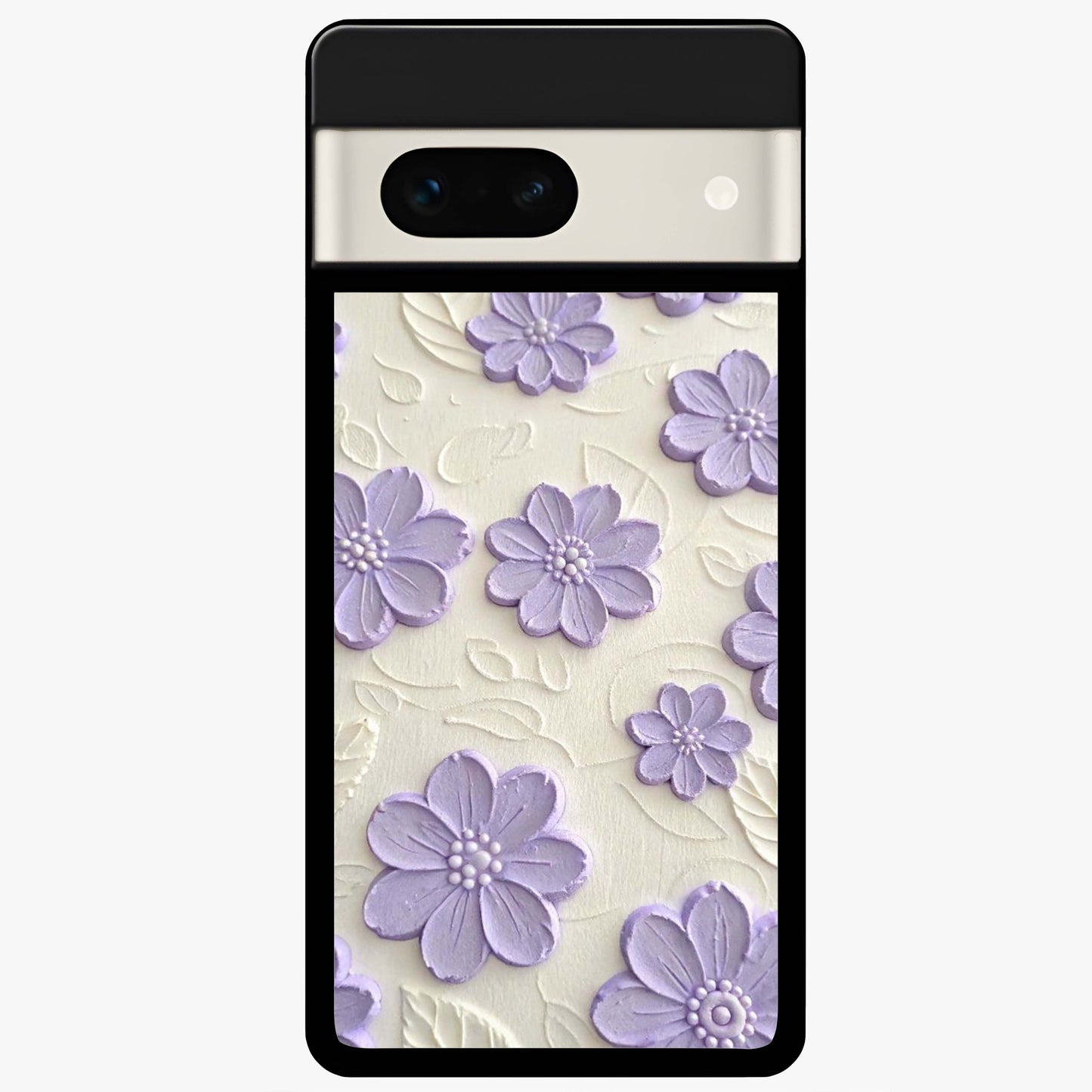 Floral Wall Art With Purple Flowers Glass Case showing flat back view with purple flower artwork and glossy glass finish.