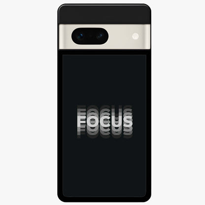 Focus Mode On Glass Case showing flat back view with bold motivational typography design and glossy glass finish.