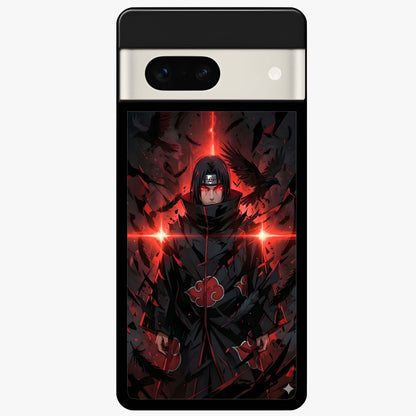 Focused Blade Discipline Glass Case showing flat back view with warrior sword themed artwork and glossy glass finish.
