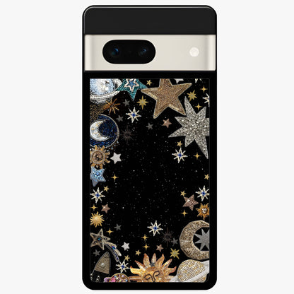 Galactic Jewel Stars Glass Case showing flat back view with sparkling star jewel artwork and glossy glass finish.