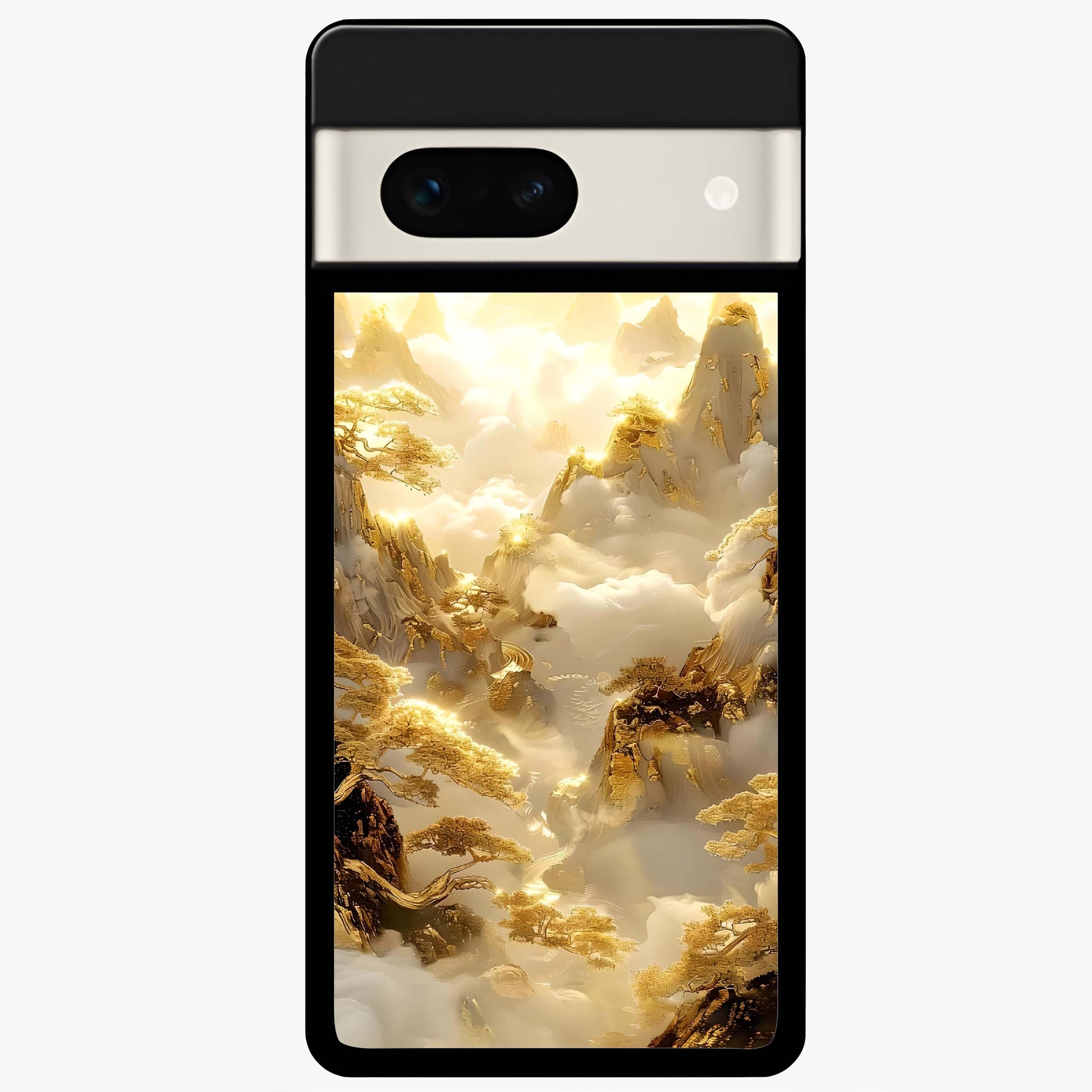 Gates Of Illumination Glass Case showing flat back view with mystical illuminated gate artwork and glossy glass finish.