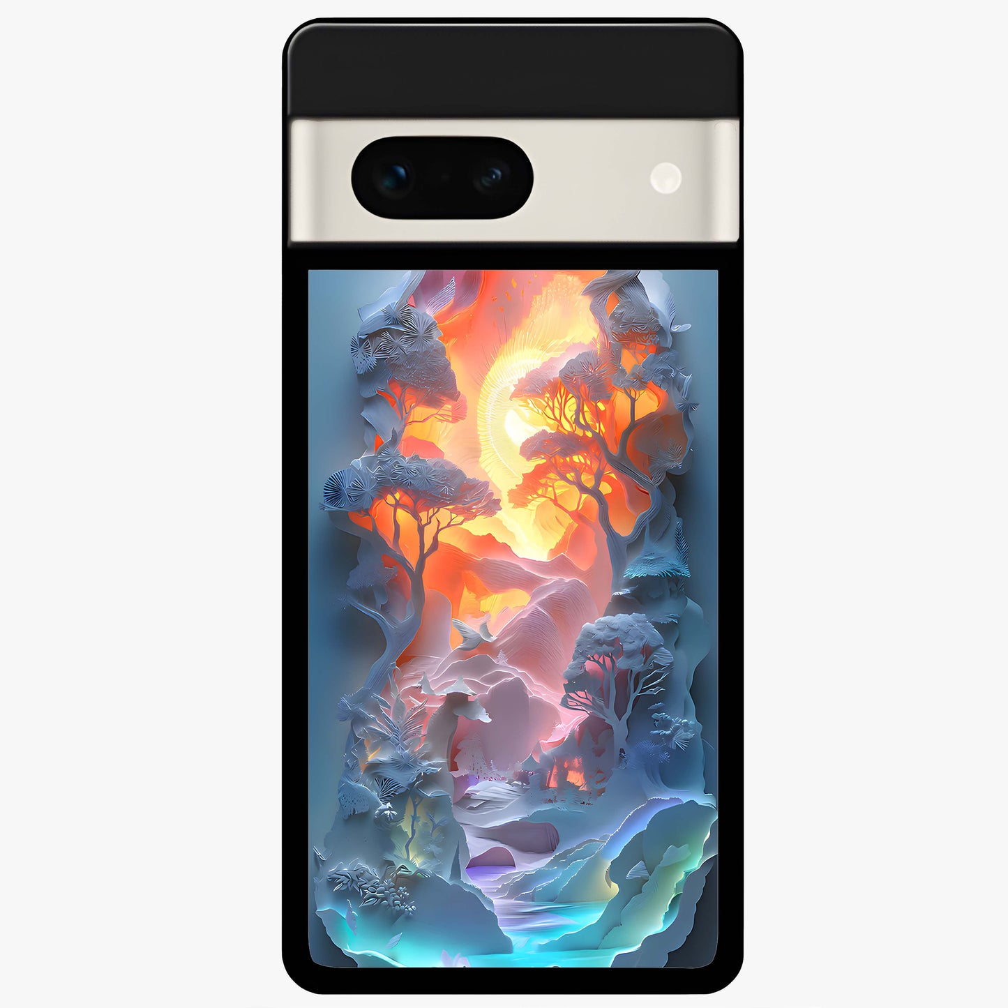 Glow Forest Portal Glass Case showing flat back view with glowing forest portal artwork and glossy glass finish.