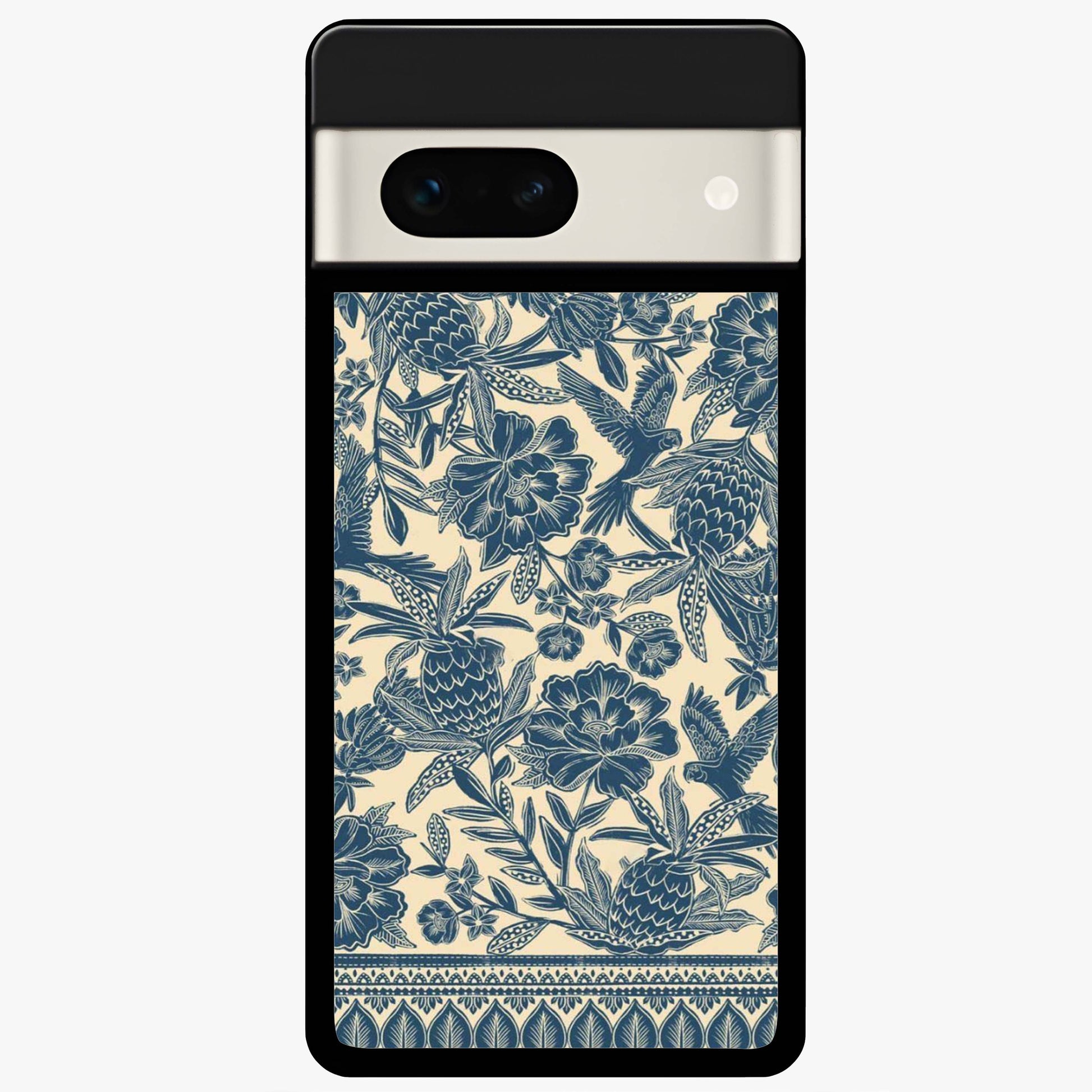 Heirloom Wild Bloom Glass Case showing flat back view with vintage inspired wild flower artwork and glossy glass finish.