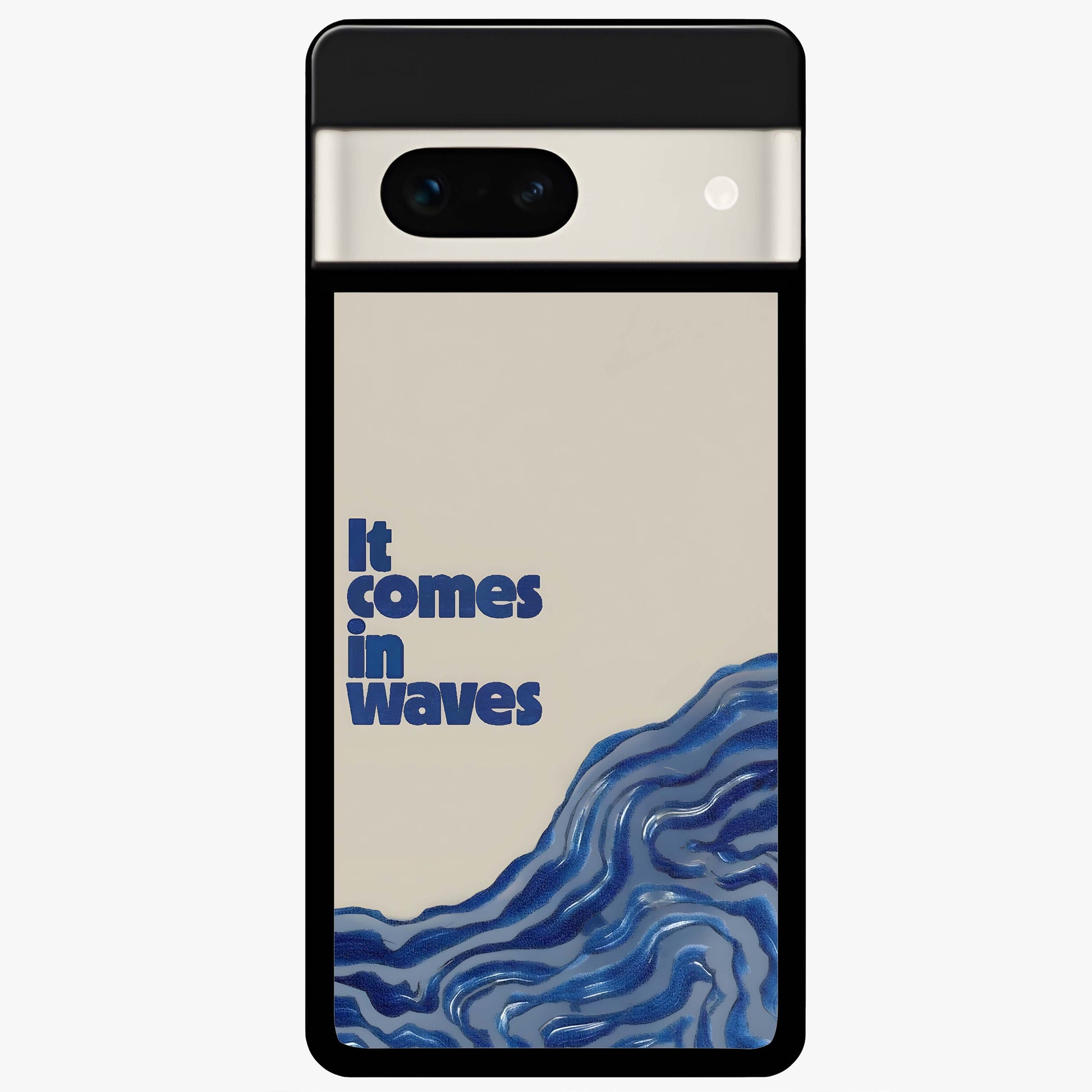 It Comes In Waves Quote Glass Case showing flat back view with inspirational wave themed quote artwork and glossy glass finish.