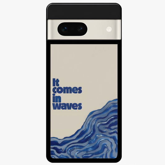 It Comes In Waves Quote Glass Case showing flat back view with inspirational wave themed quote artwork and glossy glass finish.