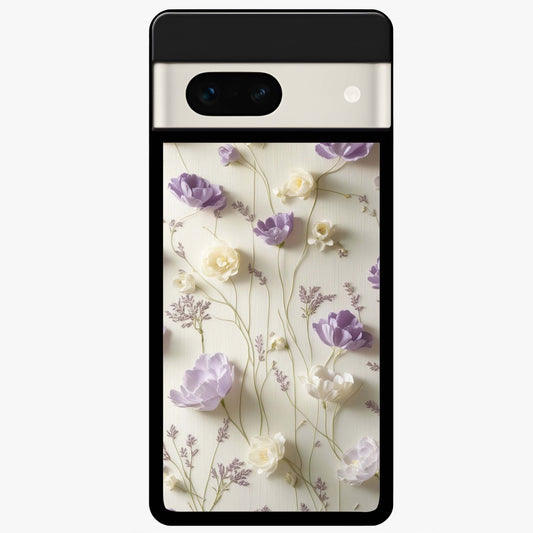 Lilac Breeze Harmony Glass Case showing flat back view with soft lilac themed artwork and glossy glass finish.
