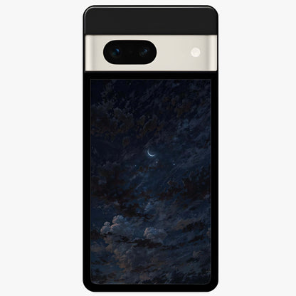 Lunar Veil Silence Glass Case showing flat back view with mystical moon veil artwork and glossy glass finish.