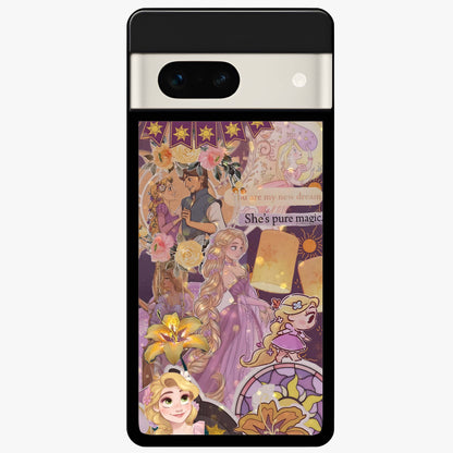 Magical Tangled Dream Glass Case showing flat back view with dreamy tangled artwork and glossy glass finish.