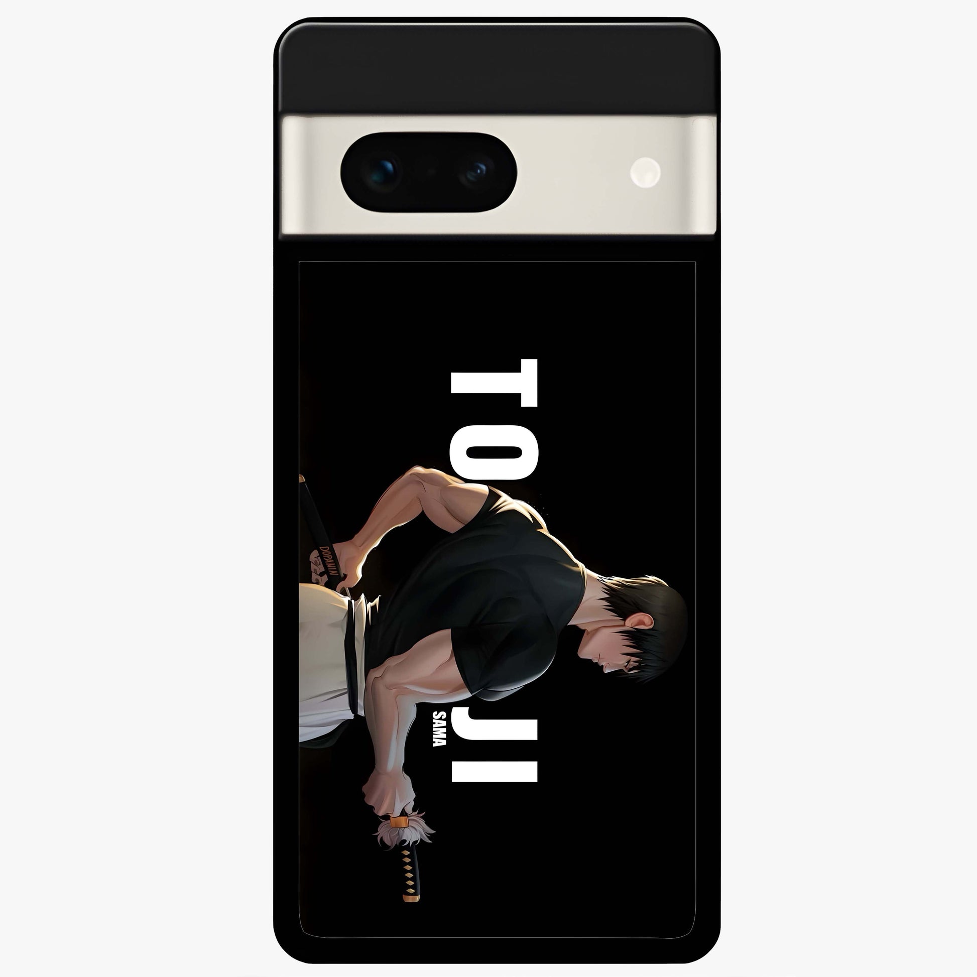 Midnight Blade Resolve Glass Case showing flat back view with dark warrior sword artwork and glossy glass finish.