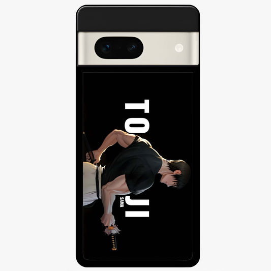 Midnight Blade Resolve Glass Case showing flat back view with dark warrior sword artwork and glossy glass finish.