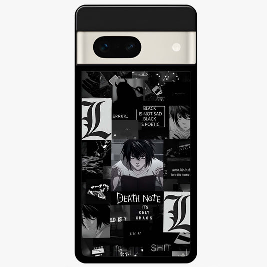Midnight Chaos Mind Glass Case showing flat back view with abstract dark themed artwork and glossy glass finish.