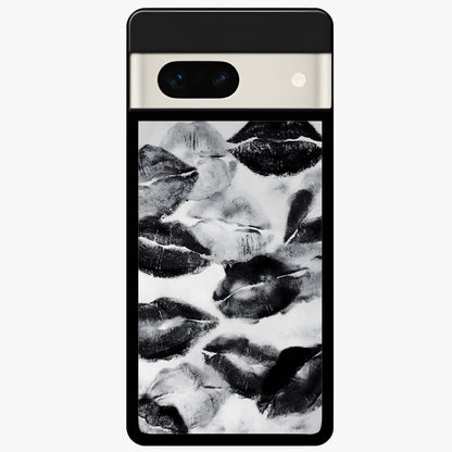 Midnight Kiss Marks Glass Case showing flat back view with lipstick kiss mark artwork and glossy glass finish.