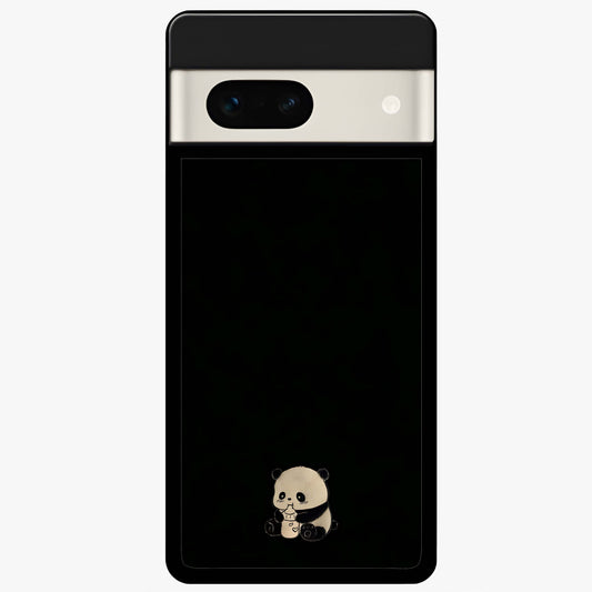 Midnight Panda Love Glass Case showing flat back view with cute panda themed artwork and glossy glass finish.