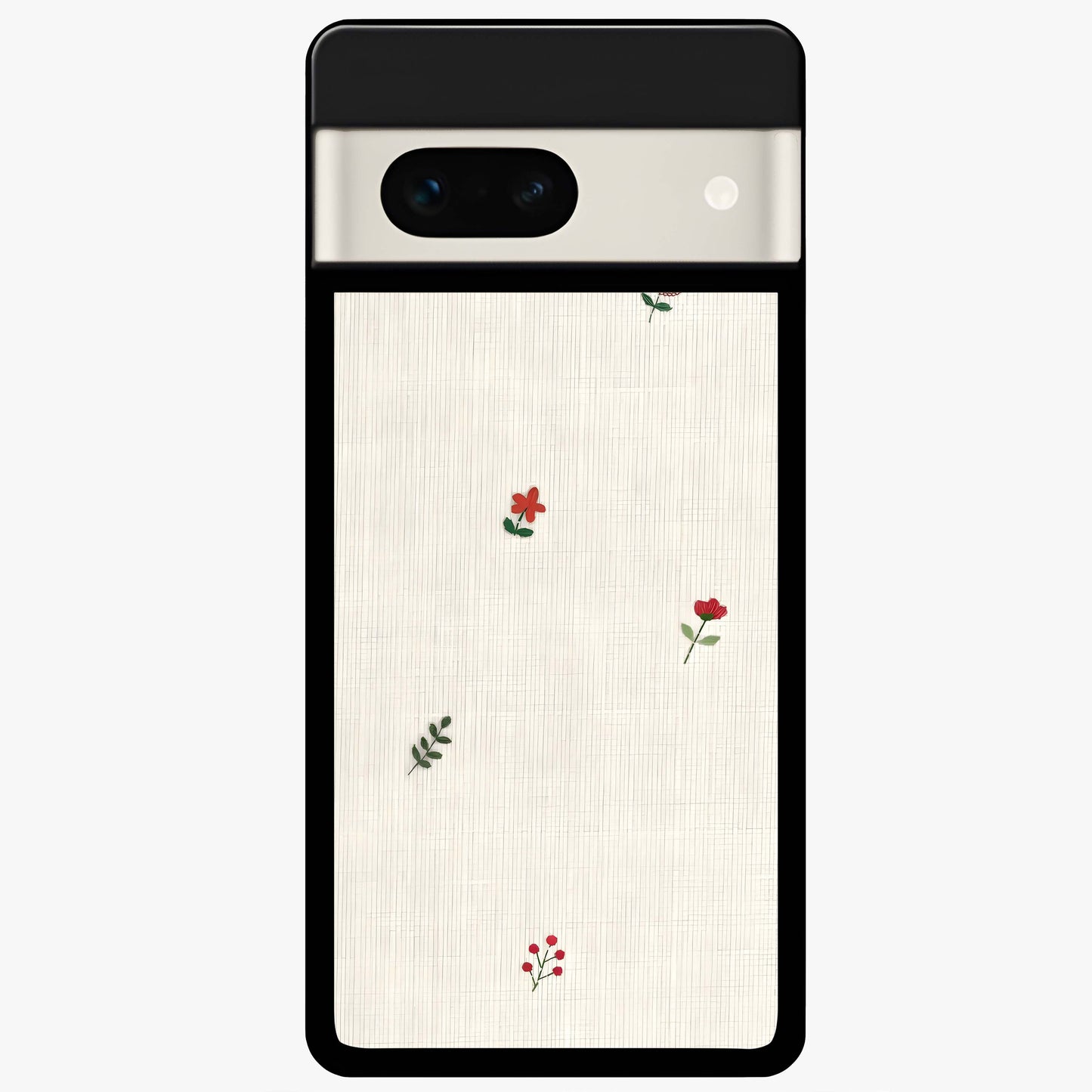 Minimal Petal Whispers Glass Case showing flat back view with soft minimal floral artwork and glossy glass finish.