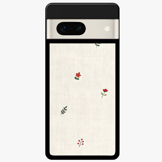 Minimal Petal Whispers Glass Case showing flat back view with soft minimal floral artwork and glossy glass finish.