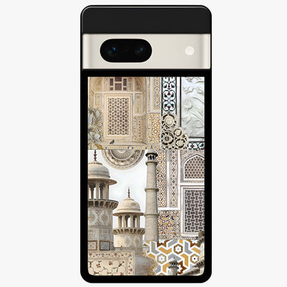 Mughal Marble Legacy Glass Case showing flat back view with intricate Mughal inspired marble pattern and glossy glass finish.
