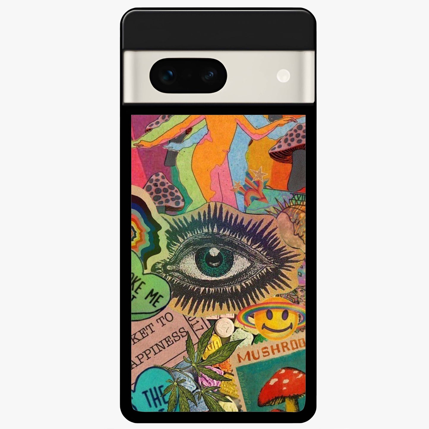 Mystic Eye Wonderland Glass Case showing flat back view with mystical eye themed artwork and glossy glass finish.