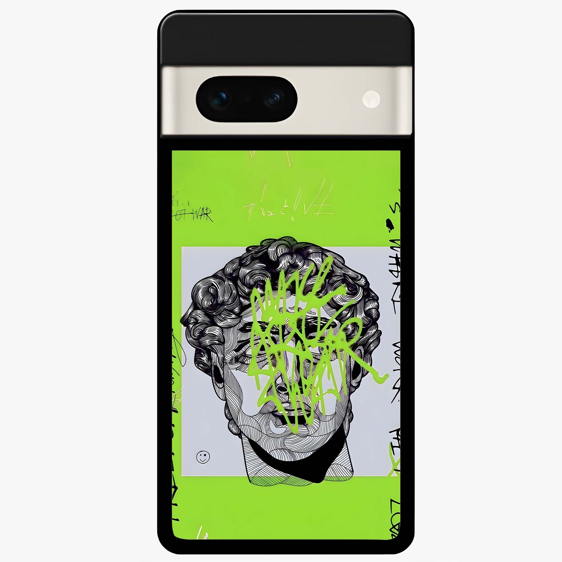 Neo Graffiti Rebellion Glass Case showing flat back view with vibrant graffiti artwork and glossy glass finish.