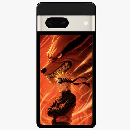 Nine Tails Legacy Glass Case showing flat back view with powerful nine-tailed fox inspired artwork and glossy glass finish.