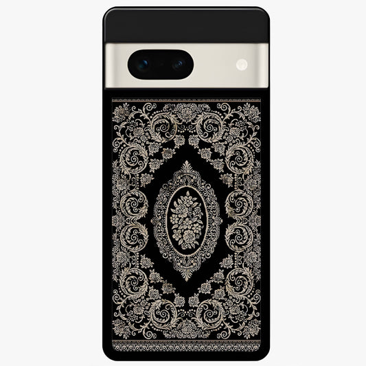 Noir Bloom Elegance Glass Case showing flat back view with elegant dark floral artwork and glossy glass finish.