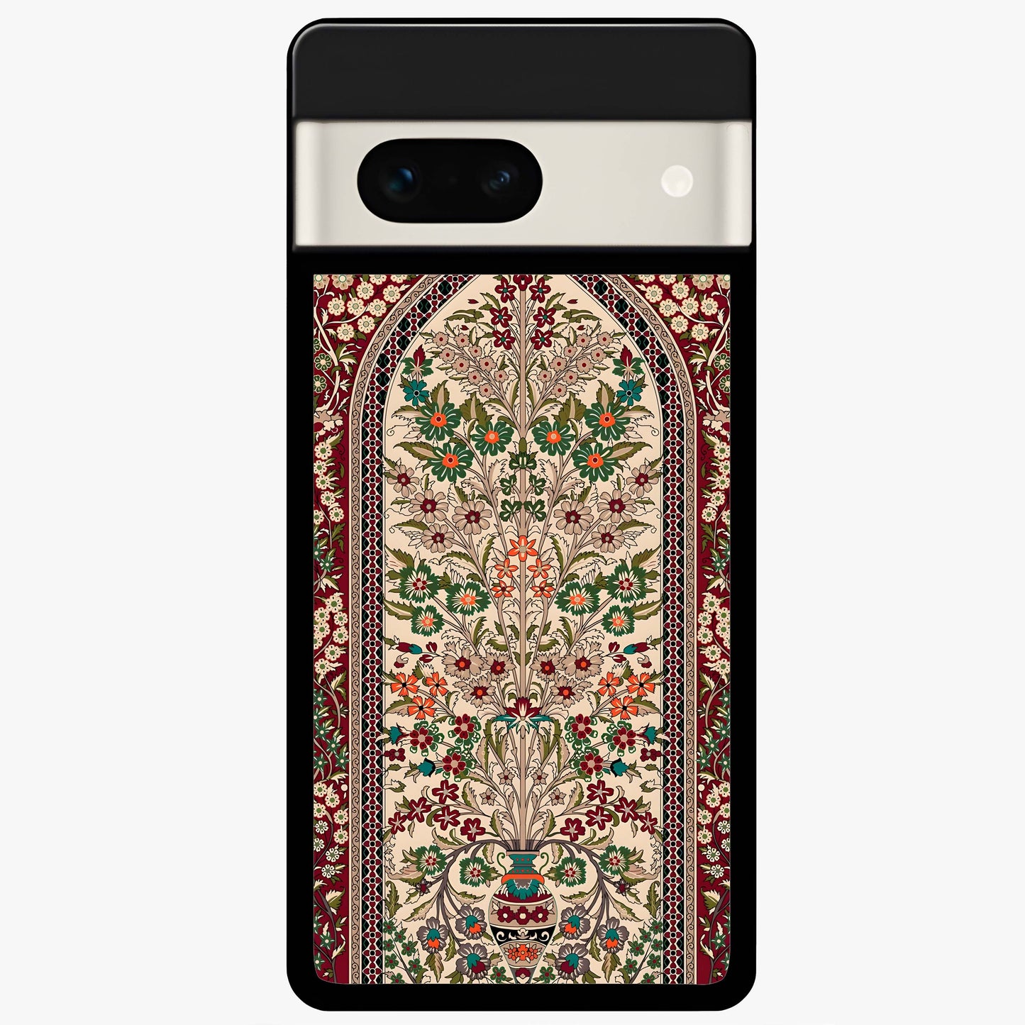 Persian Inspired Glass Case showing flat back view with ornate Persian style pattern artwork and glossy glass finish.