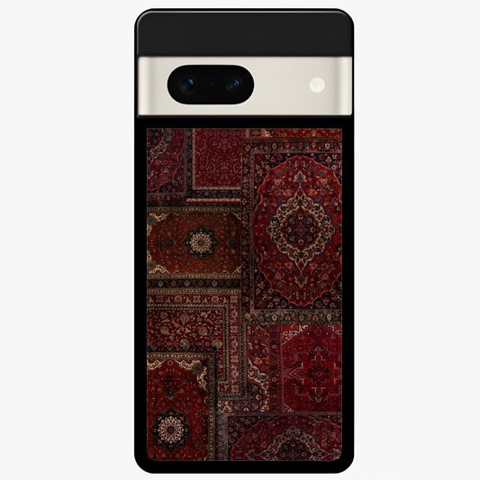 Persian Velvet Tale Glass Case showing flat back view with luxurious Persian velvet pattern artwork and glossy glass finish.