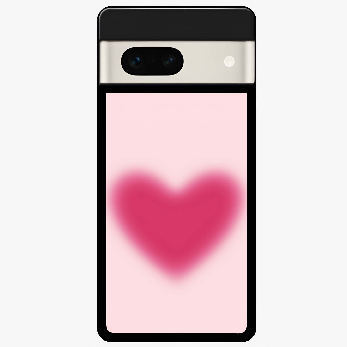 Pink Aura Heart Glass Case showing flat back view with glowing heart artwork and glossy glass finish.