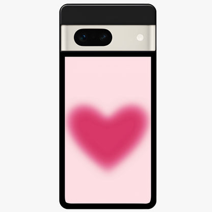 Pink Aura Heart Glass Case showing flat back view with glowing heart artwork and glossy glass finish.
