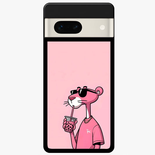 Pink Panther Glass Case showing flat back view with iconic pink panther artwork and glossy glass finish.
