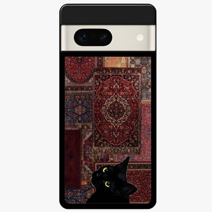 Regal Magic Cat Apple Glass Case showing flat back view with magical cat artwork holding apple and glossy glass finish.