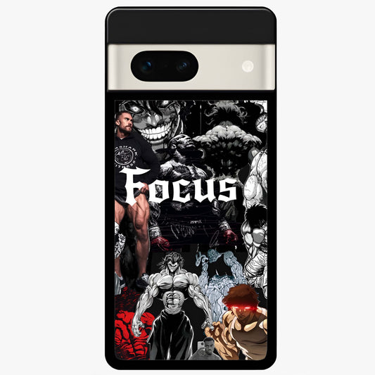 Relentless Power Focus Glass Case showing flat back view with motivational typography artwork and glossy glass finish.