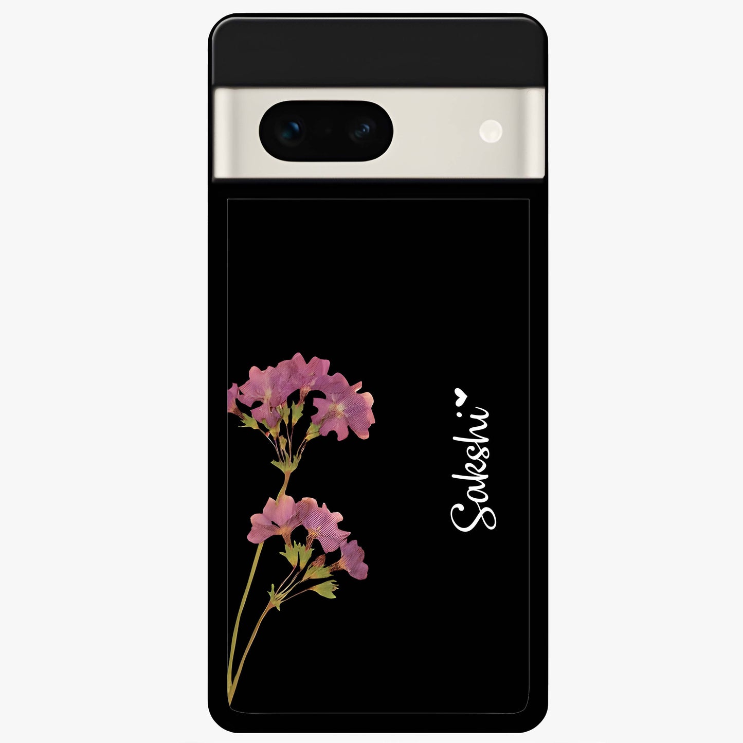 Riching Lavender Flower Custom Name Glass Case showing flat back view with lavender floral artwork and personalized name design.