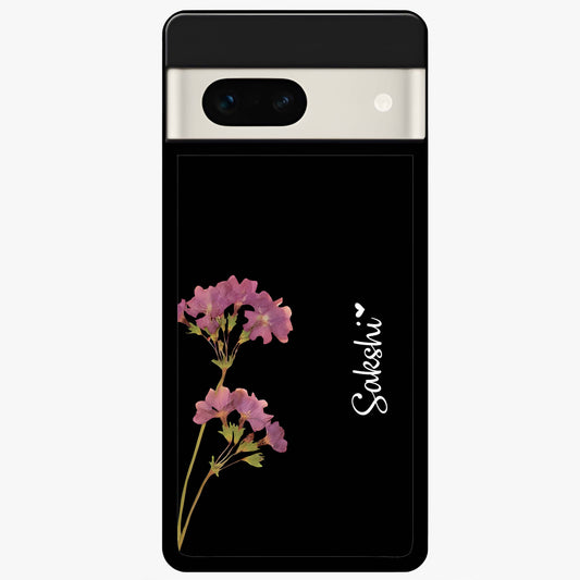 Riching Lavender Flower Custom Name Glass Case showing flat back view with lavender floral artwork and personalized name design.
