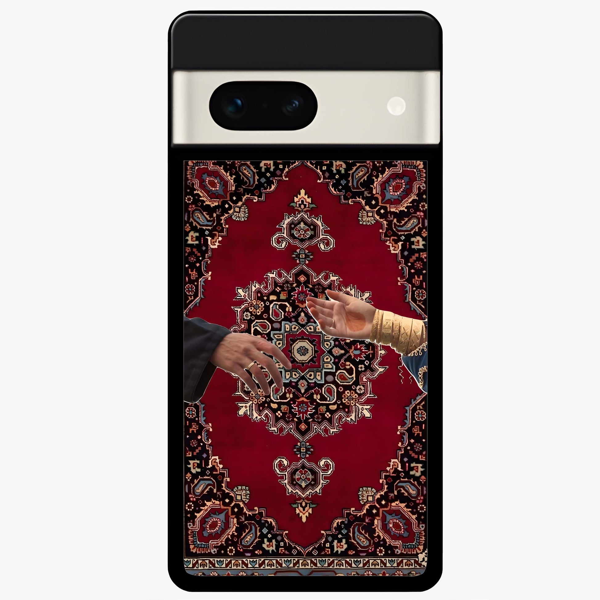 Royal Touch Reach Glass Case showing flat back view with elegant royal themed artwork and glossy glass finish.