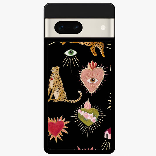 Sacred Jungle Heart Glass Case showing flat back view with jungle inspired heart artwork and glossy glass finish.