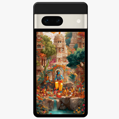 Sacred Sunlight Gods Glass Case showing flat back view with divine sunlight themed artwork and glossy glass finish.