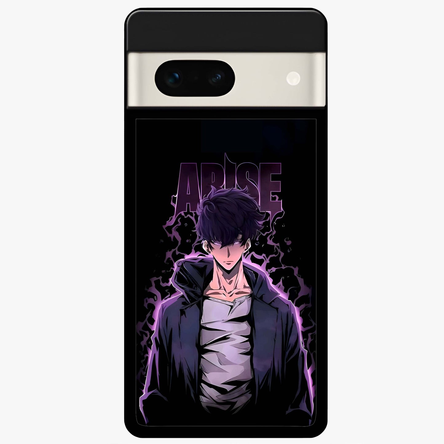 Shadow Monarch Awakening Glass Case showing flat back view with powerful dark monarch themed artwork and glossy glass finish.