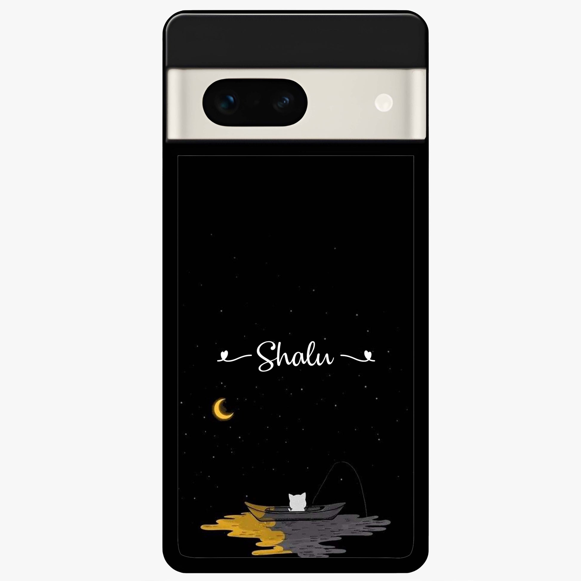 Silent Night Row Glass Case showing flat back view with calm night themed artwork and glossy glass finish.