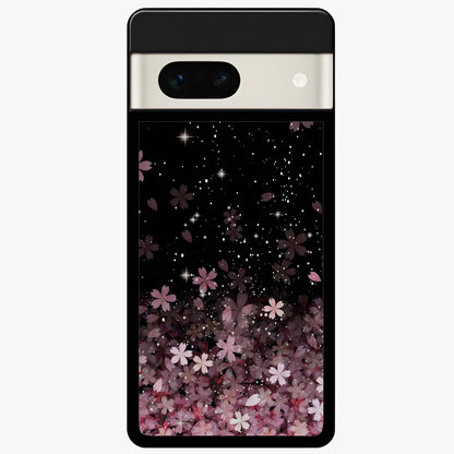 Small Starry Flowers Glass Case showing flat back view with delicate starry floral artwork and glossy glass finish.