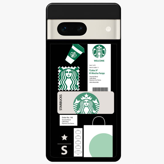 Starbucks Mocha Glass Case showing flat back view with coffee inspired artwork and glossy glass finish.