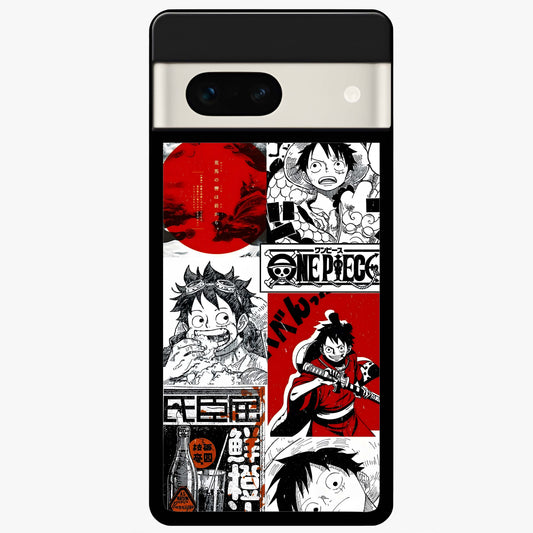 Strawhat Chaos Panels Glass Case showing flat back view with anime inspired chaos panel artwork and glossy glass finish.