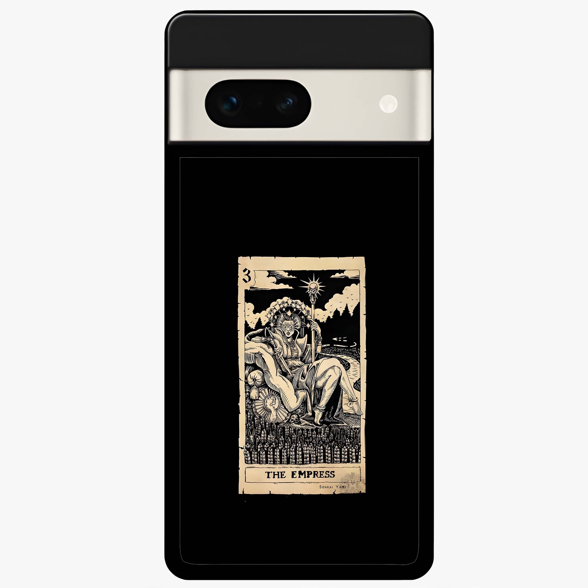 The Empress Glass Case showing flat back view with regal feminine artwork and glossy glass finish.