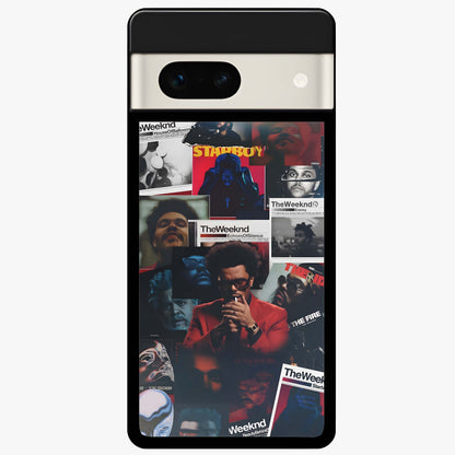 The Weeknd Glass Case showing flat back view with music inspired artistic portrait artwork and glossy glass finish.