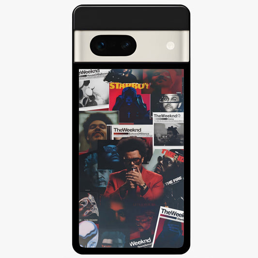 The Weeknd Glass Case showing flat back view with music inspired artistic portrait artwork and glossy glass finish.