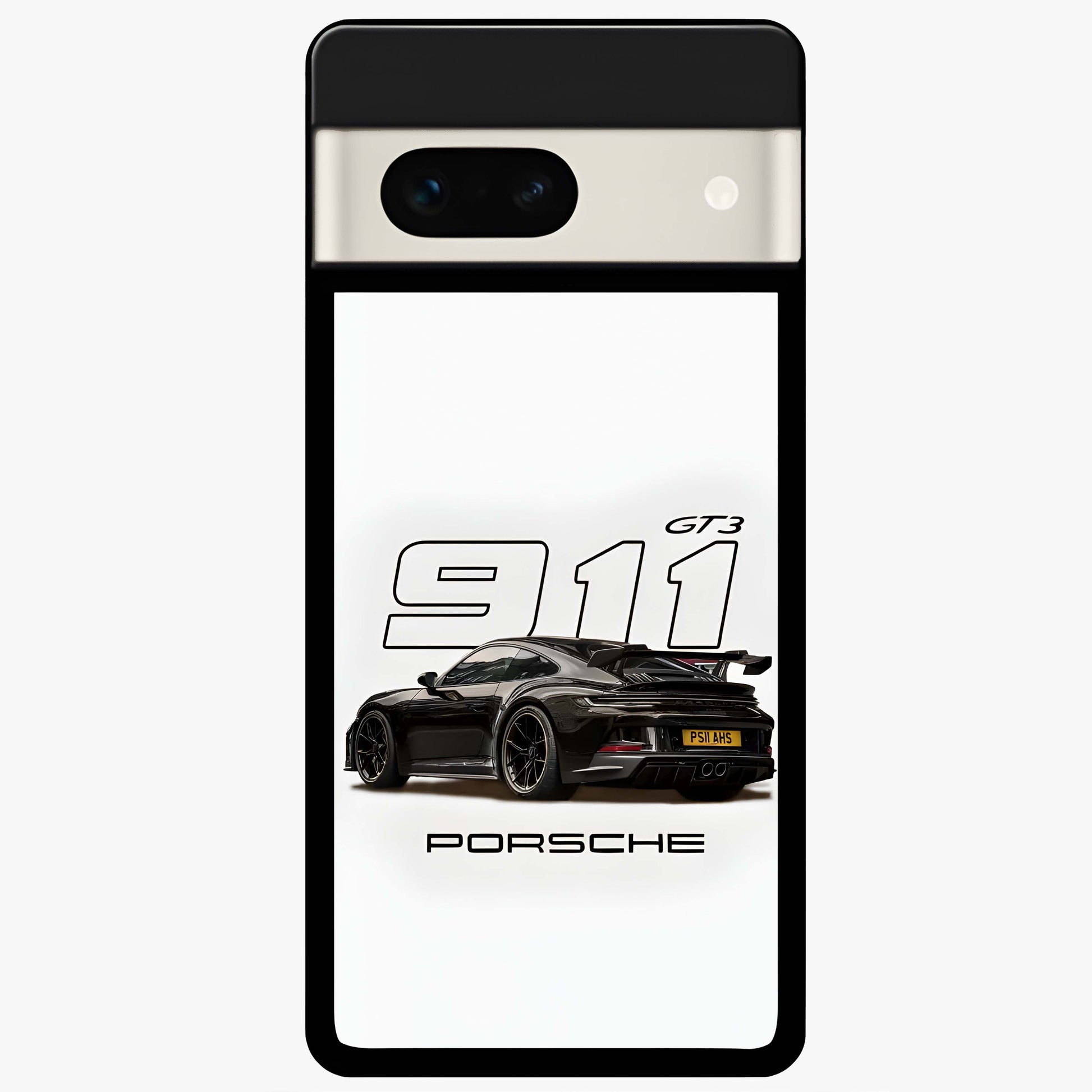Turbo Legacy Icon Glass Case showing flat back view with iconic sports car inspired artwork and glossy glass finish.