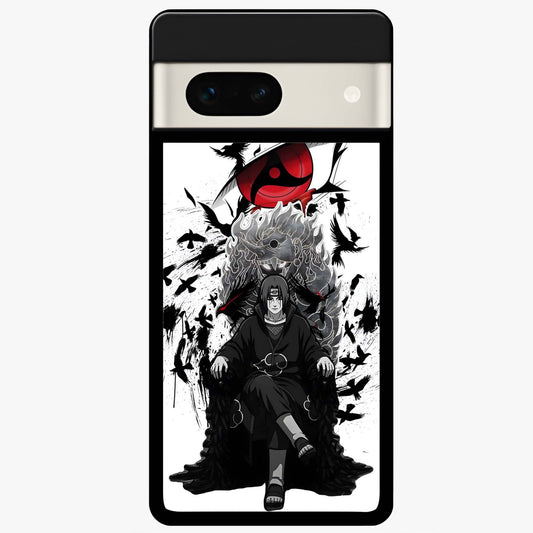 Uchiha Shadow Throne Glass Case showing flat back view with cosmic underwater themed artwork and glossy glass finish.