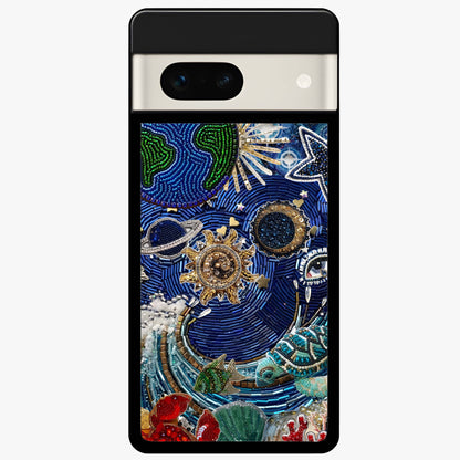 Universe Underwater Spark Glass Case showing flat back view with cosmic underwater themed artwork and glossy glass finish.