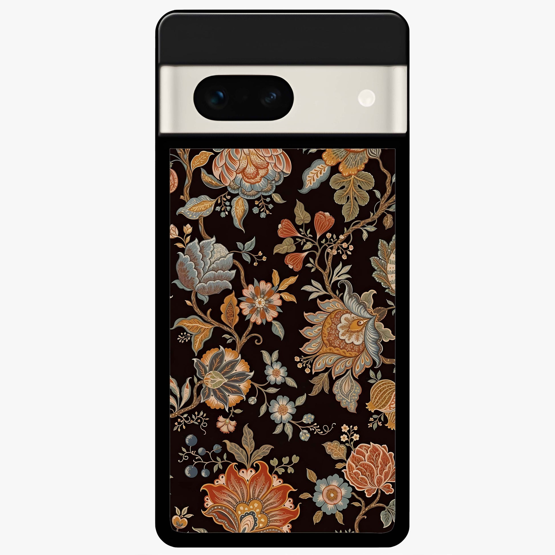 Vintage Floral Dream Glass Case showing flat back view with classic floral artwork and glossy glass finish.